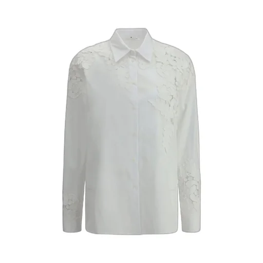 Curved Hem Floral-Appliqué Shirt