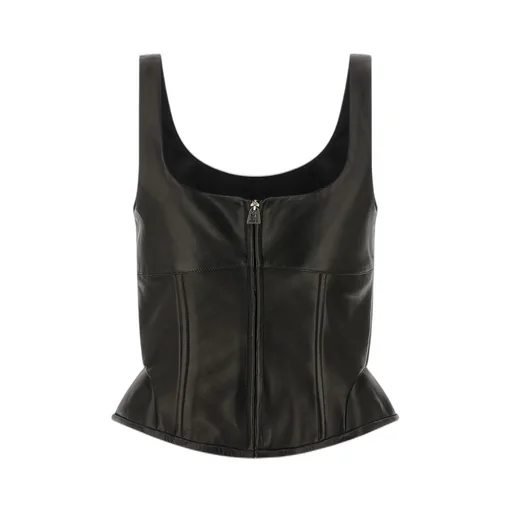 Peplos Square-Neck Leather Top