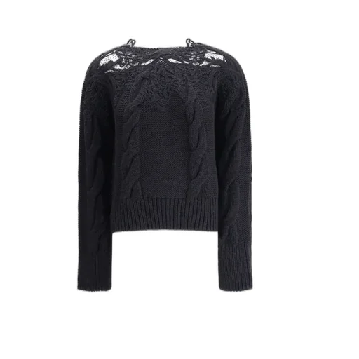 Lace-Insert Cable-Knit Crewneck Jumper