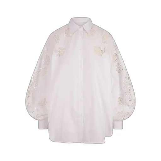 Puff Sleeved Lace Detailed Poplin Shirt