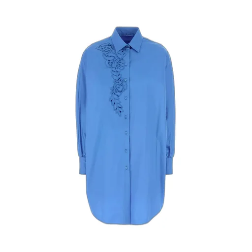 Floral Embroidered Curved Hem Shirt