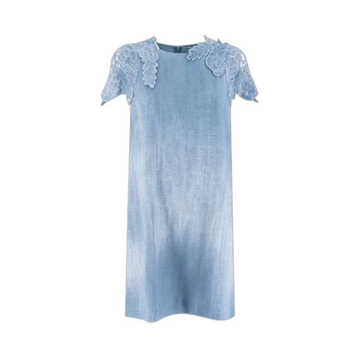 Lace-Trimmed Denim Midi Dress