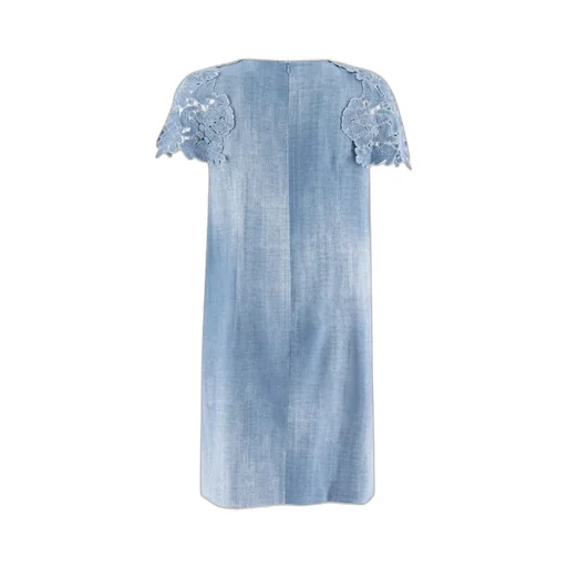 Lace-Trimmed Denim Midi Dress