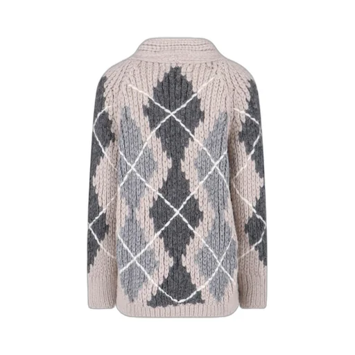 Argyle-Pattern Buttoned Cardigan