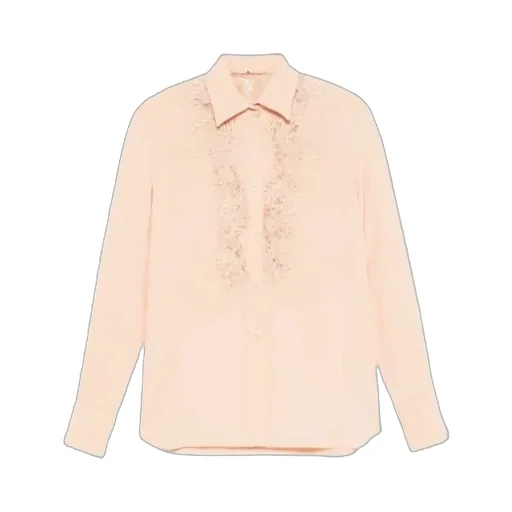 Lace-Panel Curved Hem Shirt