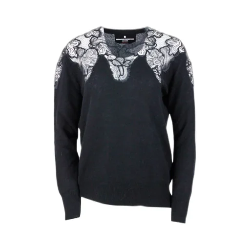 Lace-Embroidered Crewneck Jumper