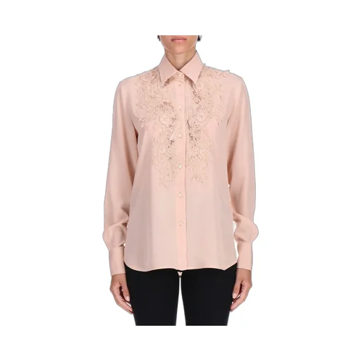 Lace-Panel Curved Hem Shirt