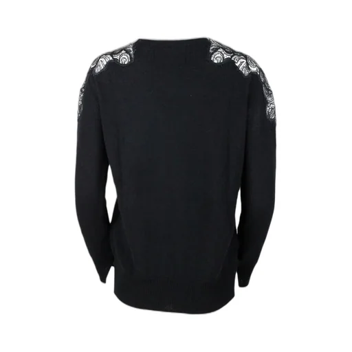 Lace-Embroidered Crewneck Jumper