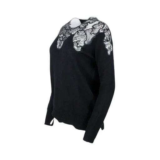 Lace-Embroidered Crewneck Jumper