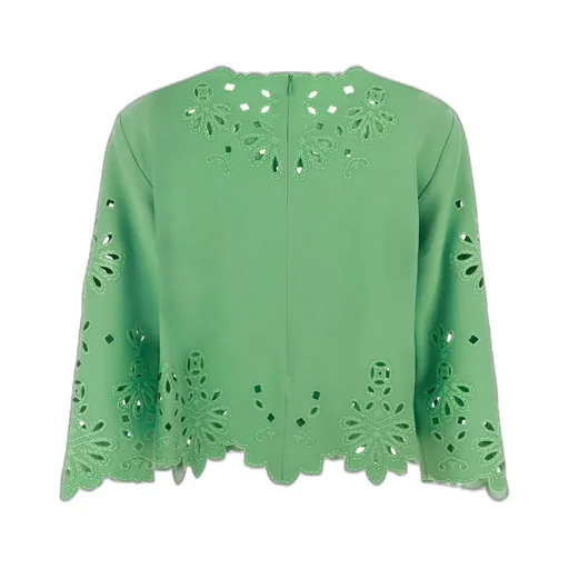 Openwork Crewneck Cropped Blouse