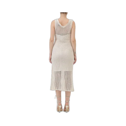Floral Detail Open-Knit Midi Dress