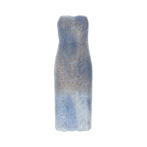 Denim Printed Lace Bustier Midi Dress