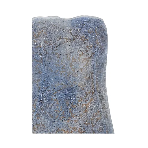 Denim Printed Lace Bustier Midi Dress