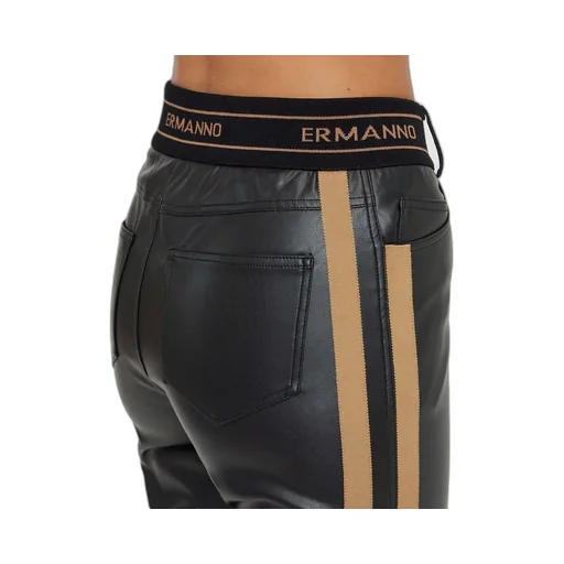 Logo Waistband Faux Leather Pants