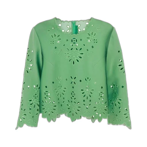 Openwork Crewneck Cropped Blouse
