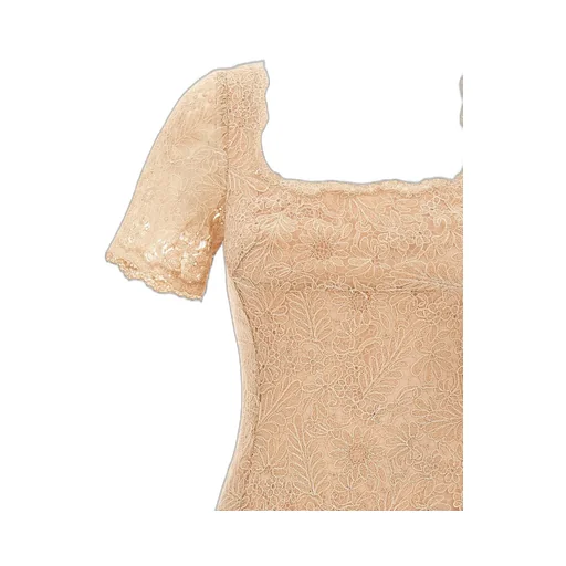 Floral-Lace Square Neck Midi Dress