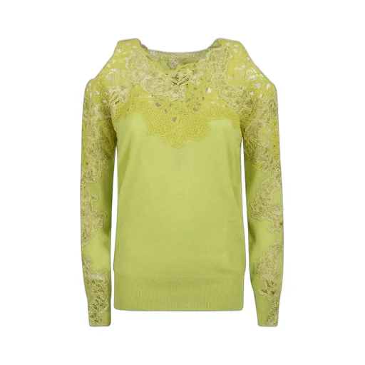 Floral-Laced Off-Shoulder Knitted Top