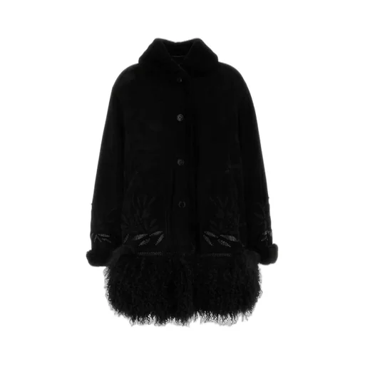 Motif-Embroidered Single-Breasted Coat