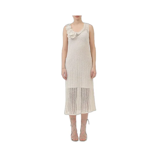 Floral Detail Open-Knit Midi Dress