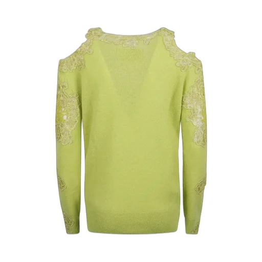 Floral-Laced Off-Shoulder Knitted Top