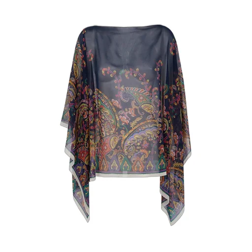 Placed Floral Paisley Printed Poncho Top