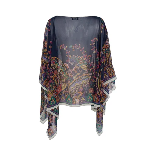 Placed Floral Paisley Printed Poncho Top