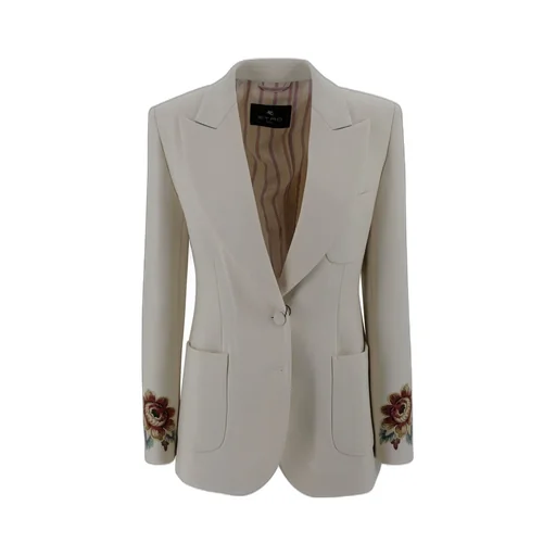 Floral-Embroidered Single-Breasted Blazer