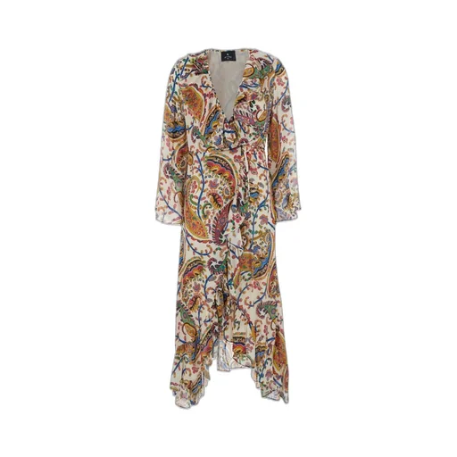 Floral Paisley Motif Long Wrap Dress