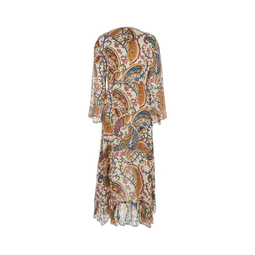 Floral Paisley Motif Long Wrap Dress