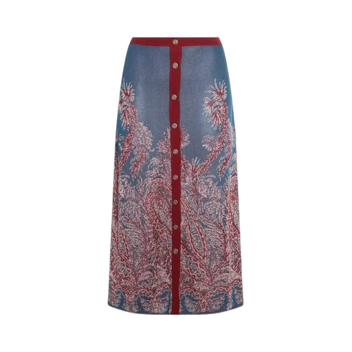 Pattern-Jacquard Button Detailed Skirt