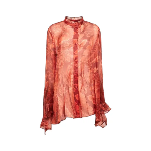 Floral-Printed Pleated Shirt
