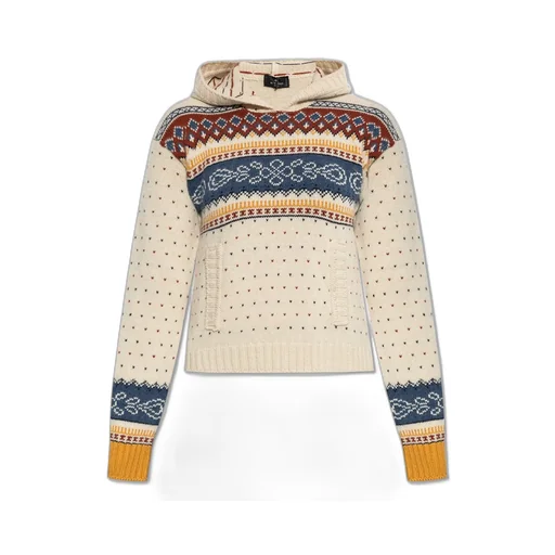 Pattern Intarsia-Knit Hooded Jumper
