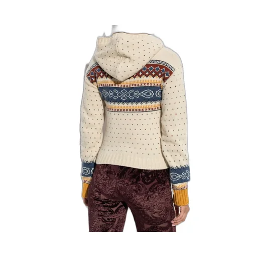 Pattern Intarsia-Knit Hooded Jumper