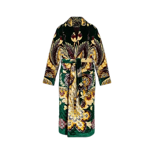 Graphic Printed Belted Velvet Coat
