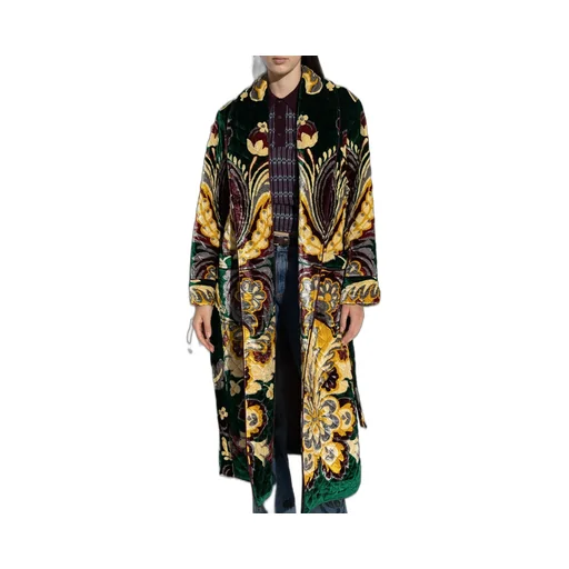 Graphic Printed Belted Velvet Coat