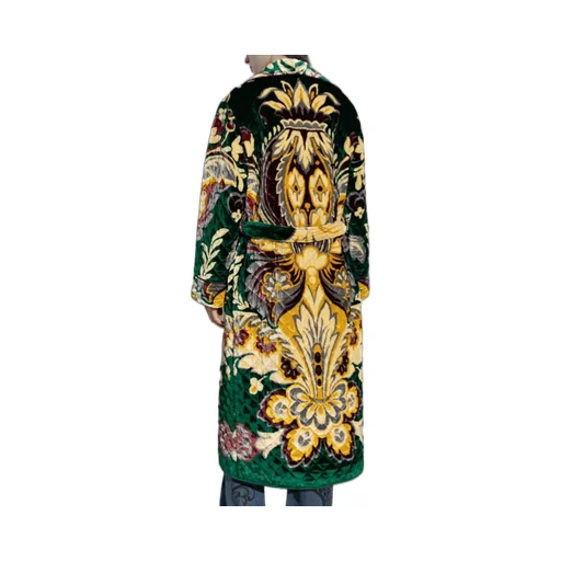 Graphic Printed Belted Velvet Coat