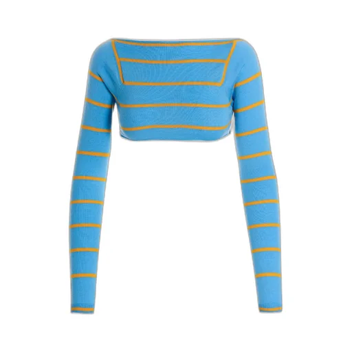 Striped Long-Sleeved Cropped Top