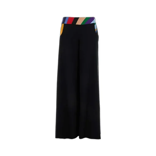 Iride-Printed Trim Wide-Leg Palazzo Trousers