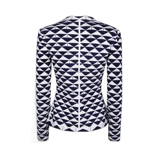 Abstract Motif And Off-Centre Closure Jacquard Jacket