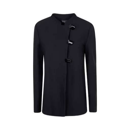 Asymmetric-Fastening Crewneck Jacket