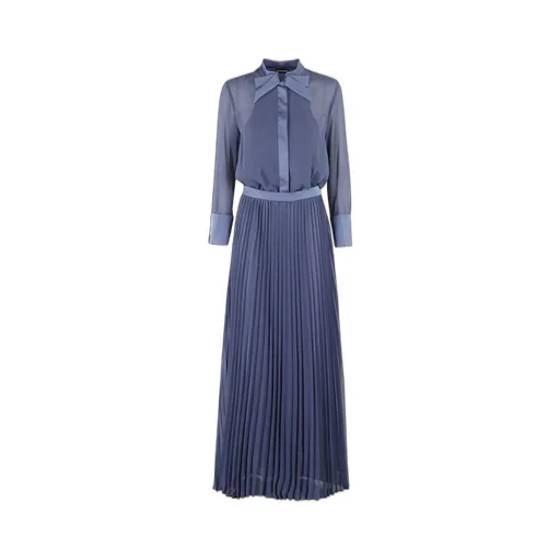 Bow-Detailed Pleated Shirt Dress