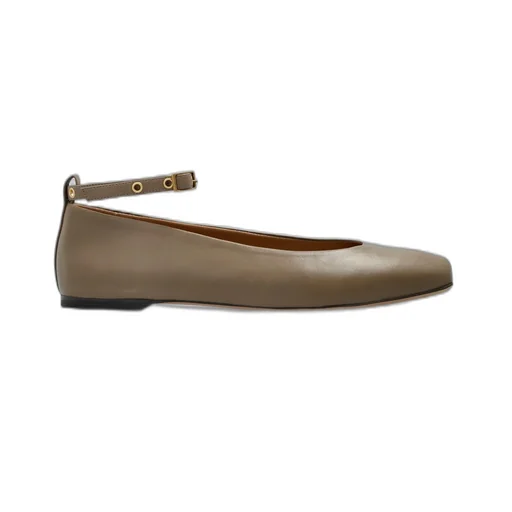 Square Toe Buckle Detailed Ballet Flats