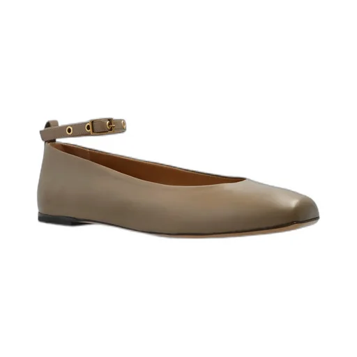 Square Toe Buckle Detailed Ballet Flats