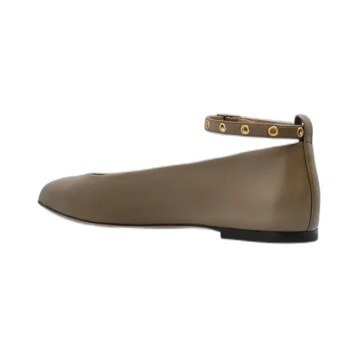 Square Toe Buckle Detailed Ballet Flats