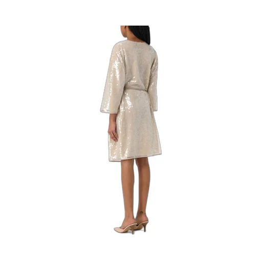 Sequin-Embellished Keyhole Neck Midi Dress