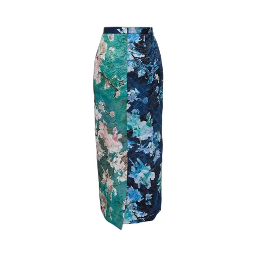 Floral Print Satin Pencil Skirt