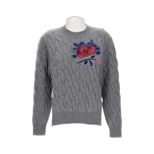Flower Embroidered Crewneck Knit Sweater