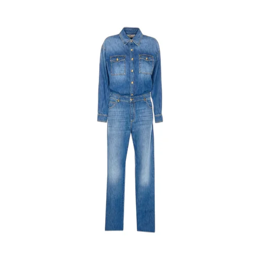 Logo Detail Denim Jumpsuit