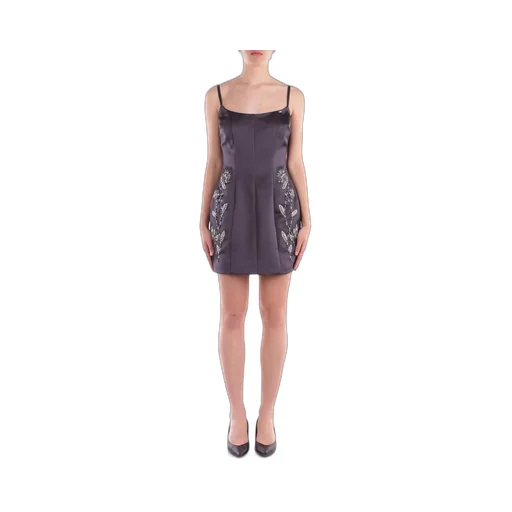 Floral-Embroidered Satin Dress