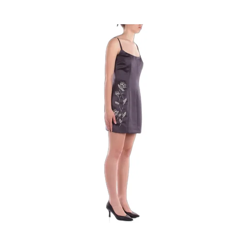 Floral-Embroidered Satin Dress